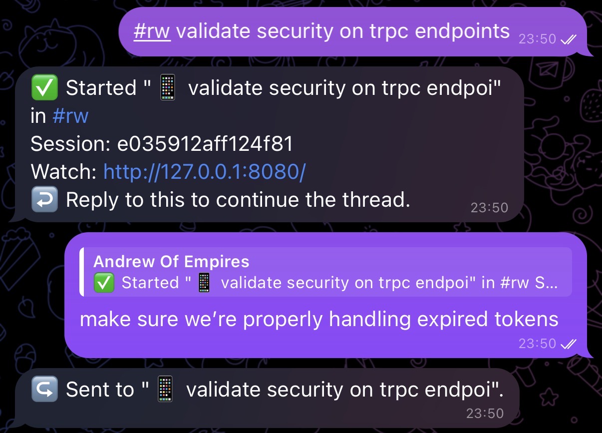 kicking off sessions with Telegram
